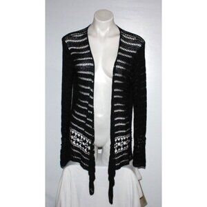 CHICO'S DESIGN Women's Black Rayon Crocheted Cardigan Sweater Size 2 L